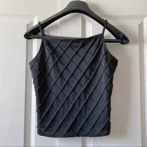 Textured Quilt-Patterned Cropped Black Camisole